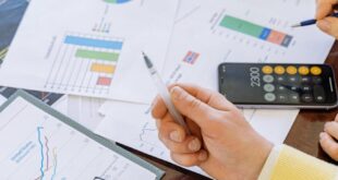 A close-up of businesspeople analyzing financial data and charts during a meeting.