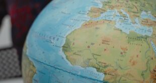 Close-up of a globe showing Africa and Europe, ideal for educational content.