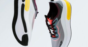 Floating modern sneakers showcasing trendy design and vibrant colors.